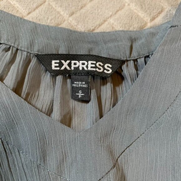 Express Womens Small Dress Gray Lined Chiffon Short Mini V Neck Flowy Summer - Picture 2 of 6